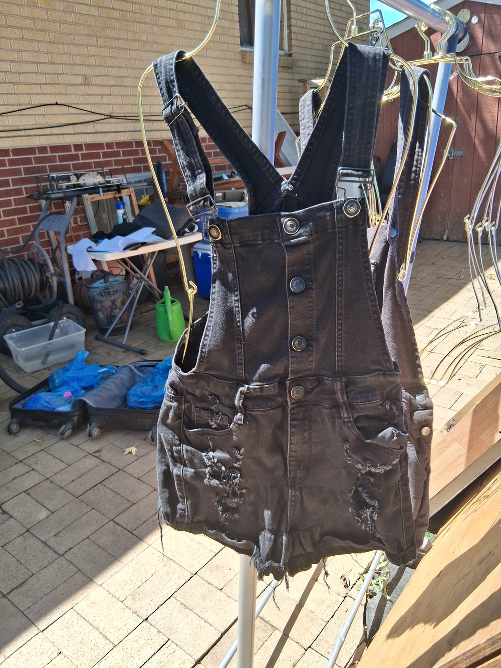Rue21 Black Distressed Denim Short Overalls